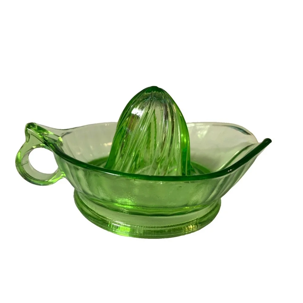 Vintage Uranium Glass Green Citrus Juicer Reamer Depression Glass UV Glow